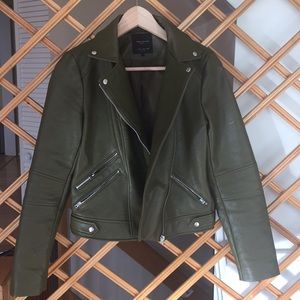 Army green faux leather jacket